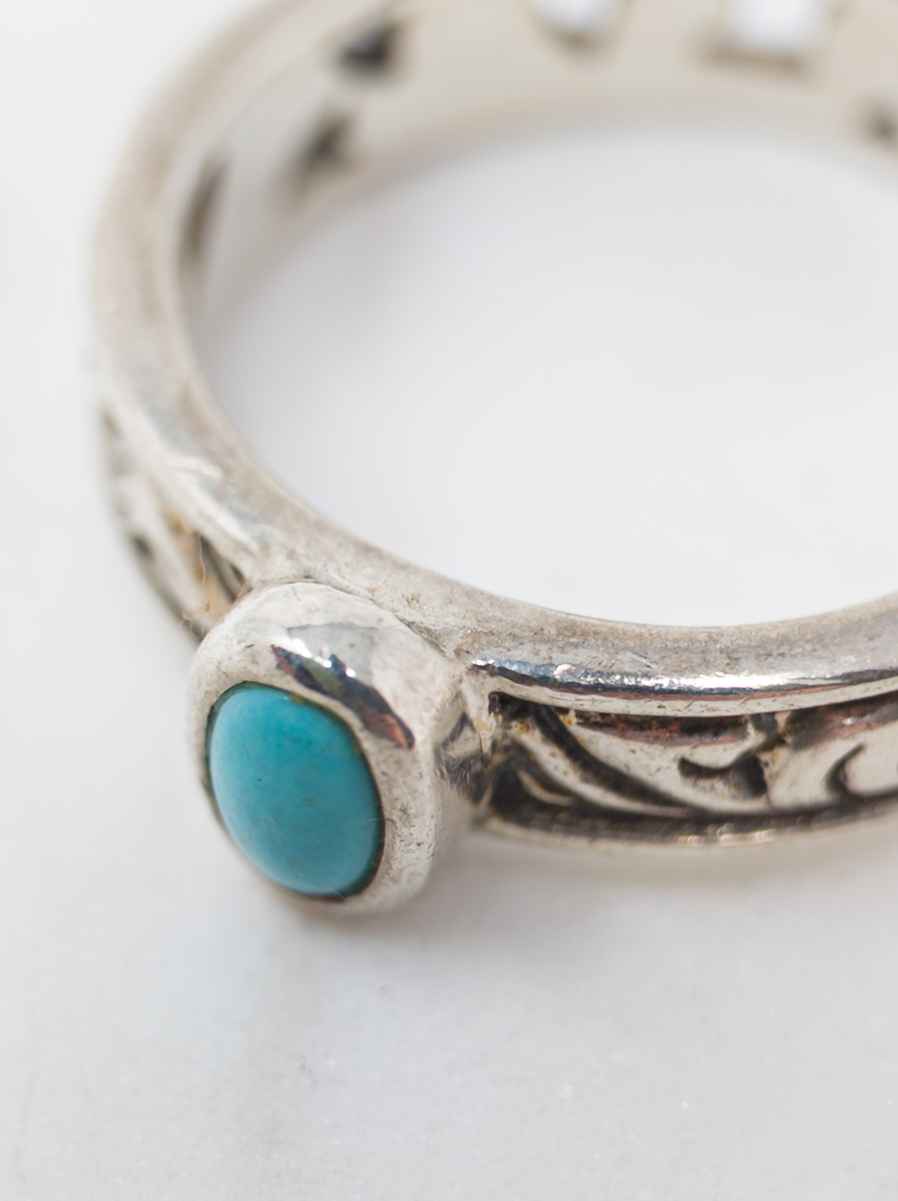Barse 925 Sterling Silver Turquoise Scroll Ring, Sz 7.75, Handmade Thailand - Picture 11 of 16
